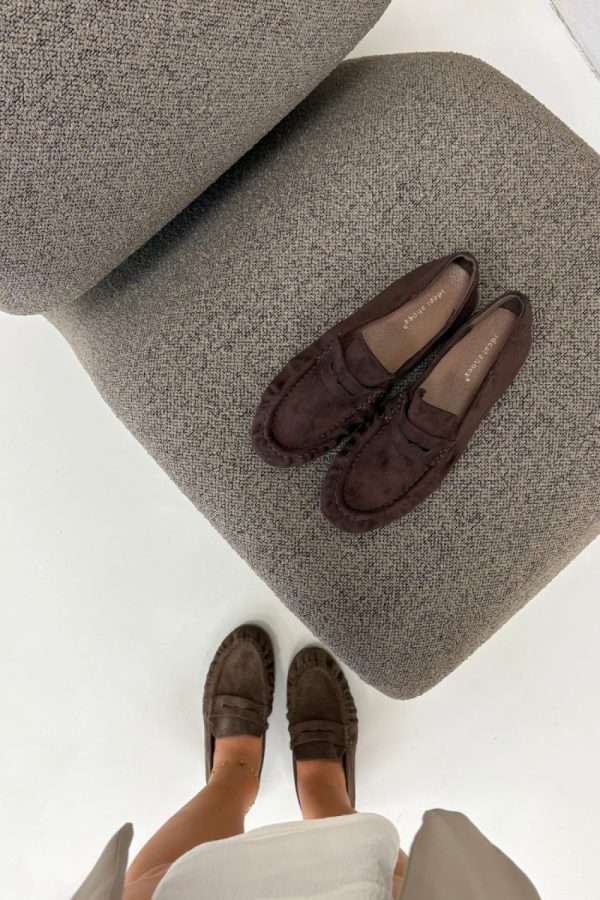 Brown Mocassin in Moccasins, Loafers with Fabric, Footbed, Upper Height and Heel Height