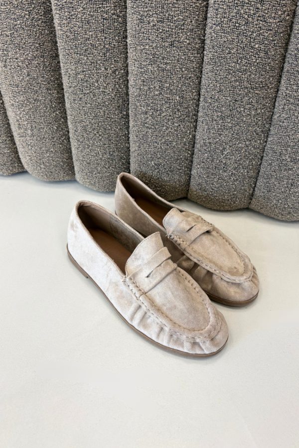 Beige Mocassin in Moccasins, Loafers with Fabric, Footbed, Upper Height and Heel Height