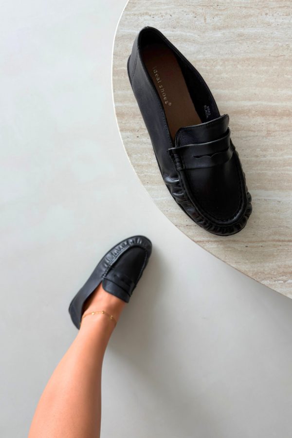 Black Mocassin in Moccasins, Loafers with Fabric, Footbed, Upper Height and Heel Height