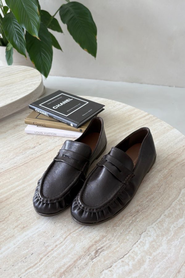Brown Mocassin in Moccasins, Loafers with Fabric, Footbed, Upper Height and Heel Height