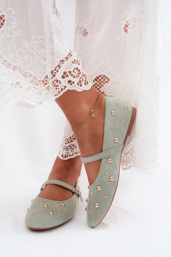 Green Ballet Flats in Ballet Flats, Ballet Pumps For Women with Fabric, Footbed and Heel Height