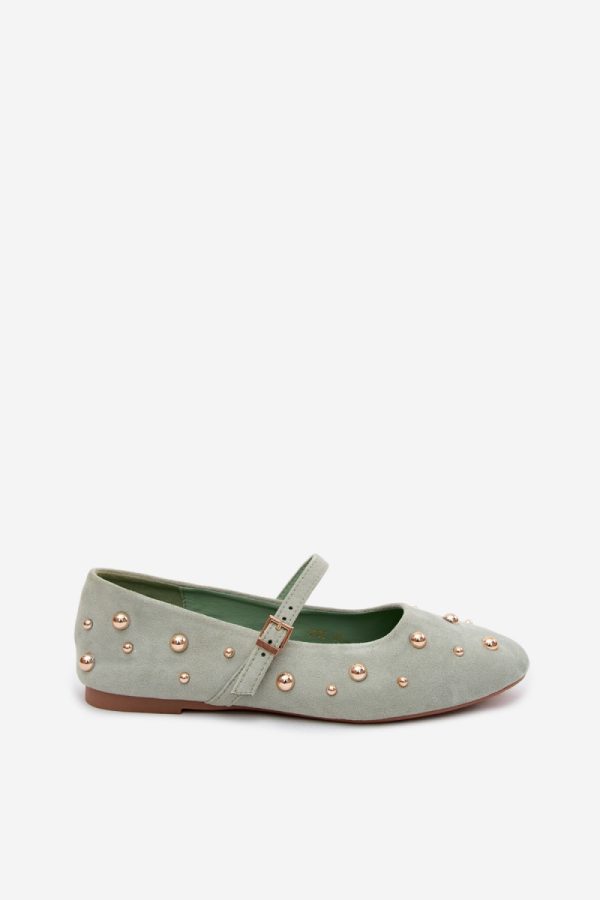 Green Ballet Flats in Ballet Flats, Ballet Pumps For Women with Fabric, Footbed and Heel Height