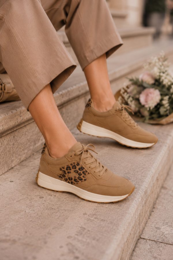 Brown Platform Sneakers in Women`s Athletic Shoes, Trainers, Sneakers with Fabric, Footbed, Upper Height and Platform Height