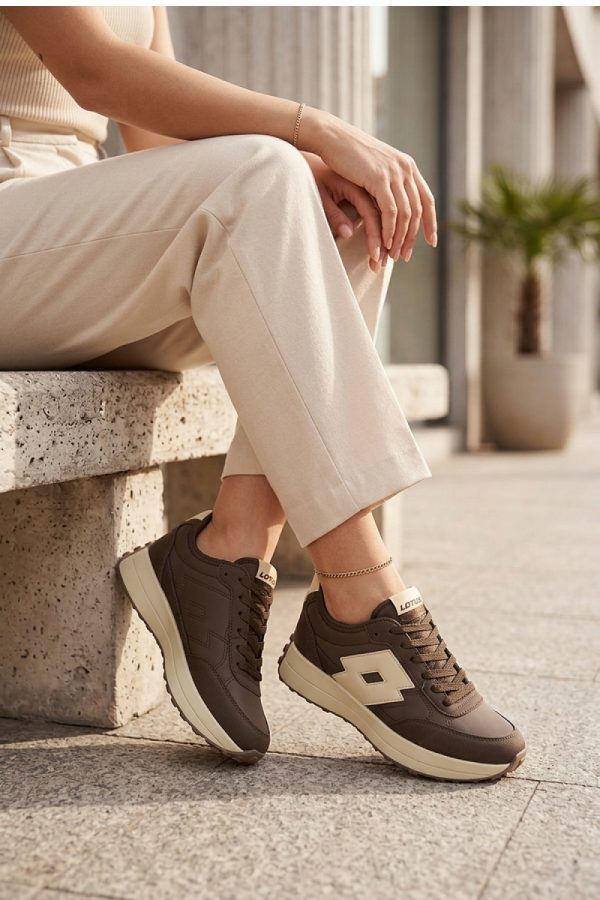 Brown Platform Sneakers in Women`s Athletic Shoes, Trainers, Sneakers with Fabric, Footbed, Upper Height and Platform Height