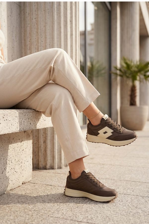 Brown Platform Sneakers in Women`s Athletic Shoes, Trainers, Sneakers with Fabric, Footbed, Upper Height and Platform Height