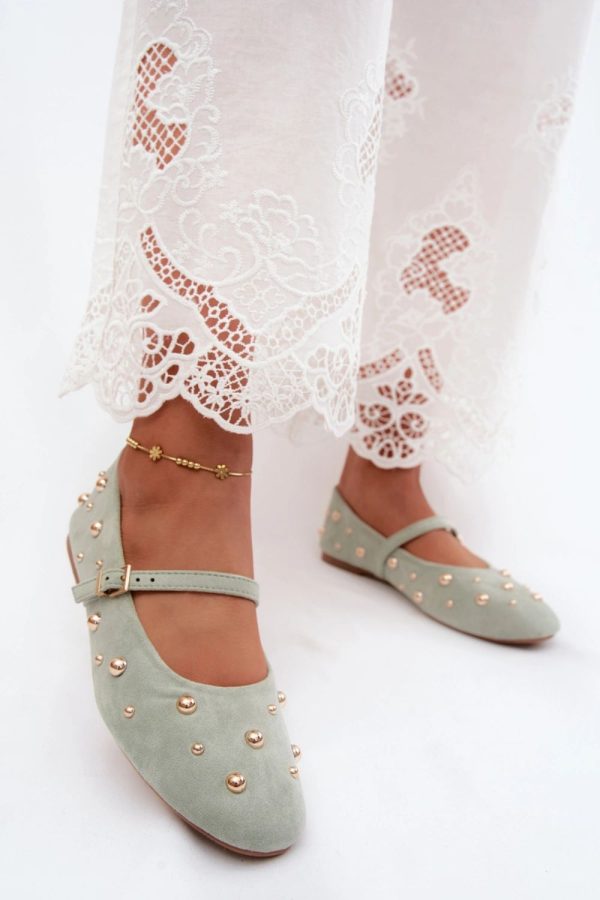 Green Ballet Flats in Ballet Flats, Ballet Pumps For Women with Fabric, Footbed and Heel Height