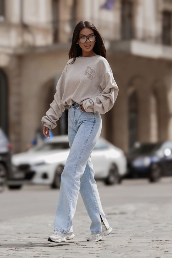 Beige Sweatshirt in Sweatshirts For Women with Cotton and Spandex