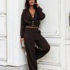 Brown Set in Pants, Trousers, Shorts with Cotton and Spandex