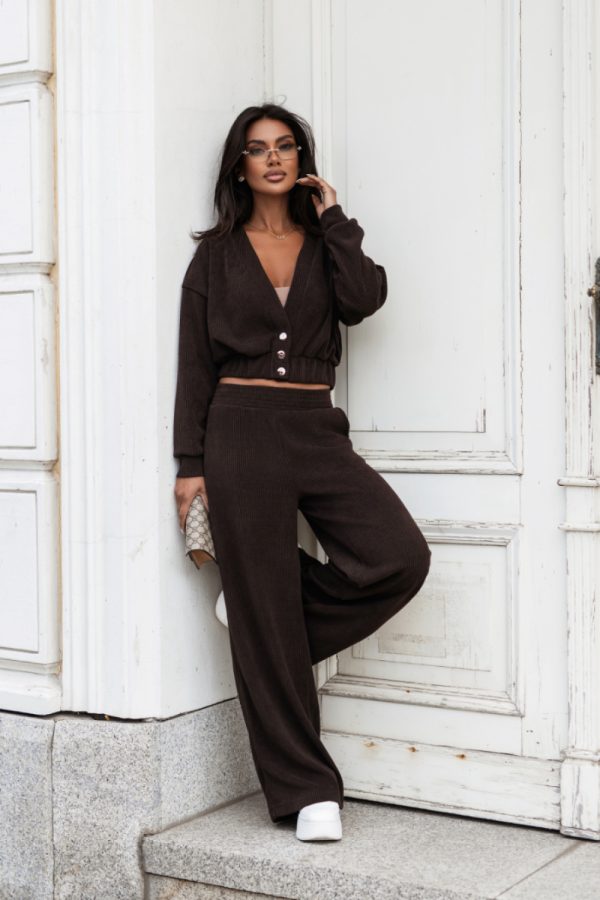 Brown Set in Pants, Trousers, Shorts with Cotton and Spandex