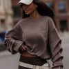 Beige Sweatshirt in Sweatshirts For Women with Cotton and Spandex