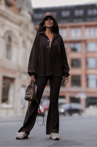 Brown Set in Pants, Trousers, Shorts with Cotton and Spandex