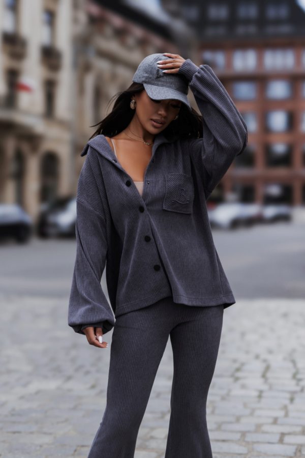 Grey Set in Pants, Trousers, Shorts with Cotton and Spandex