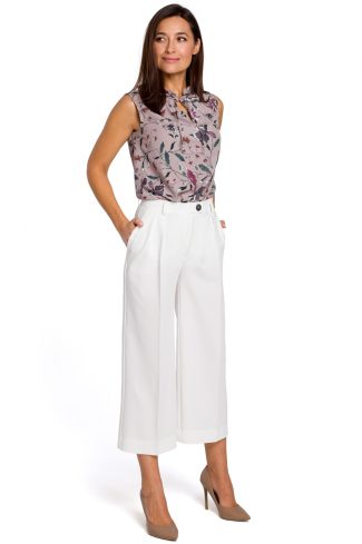 Beige Women Trousers in Pants, Trousers, Shorts with Spandex, Polyester and Viscose
