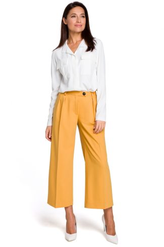 840549.jpg Yellow Women Trousers in Pants, Trousers, Shorts with Spandex, Polyester and Viscose