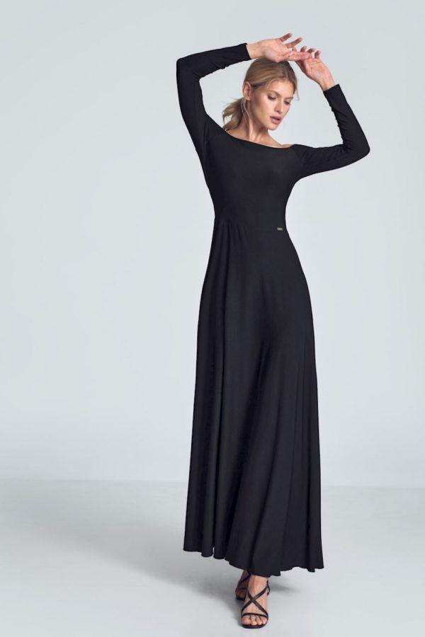 Black Long Dress in Evening Dresses with Spandex and Polyester