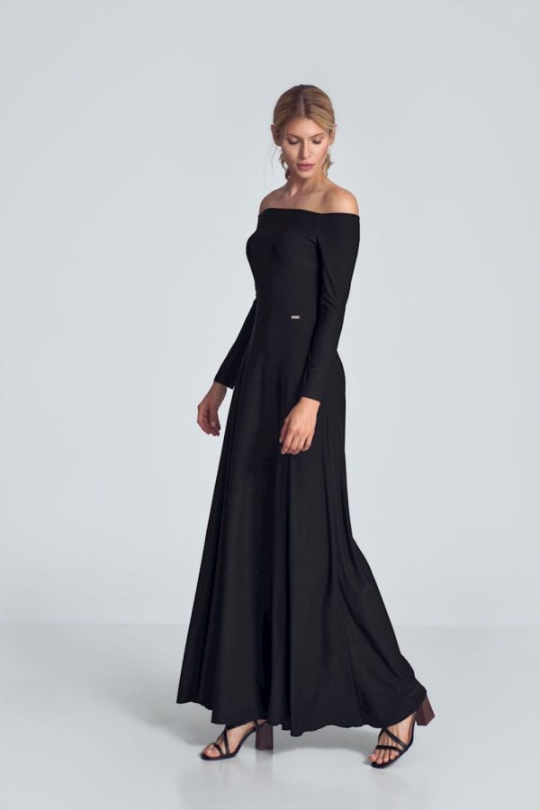 Black Long Dress in Evening Dresses with Spandex and Polyester