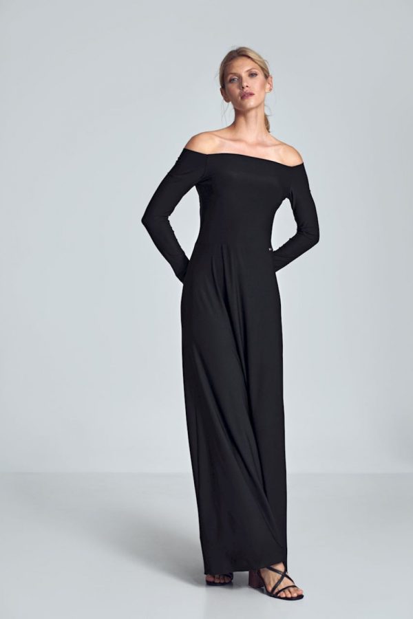 Black Long Dress in Evening Dresses with Spandex and Polyester