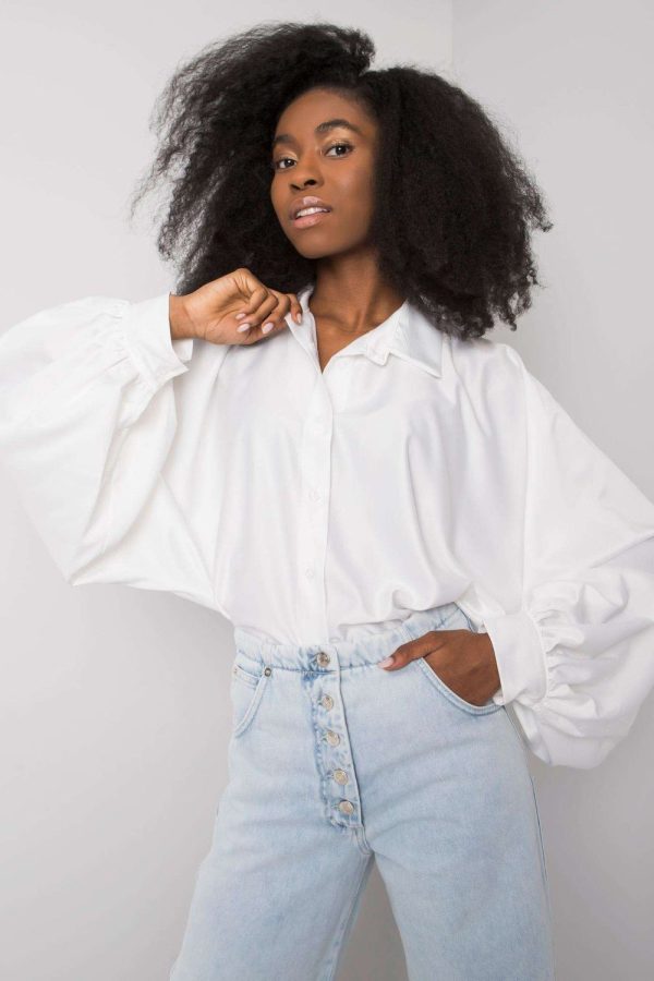 White Long Sleeve Shirt in Shirts For Women with Spandex and Polyester